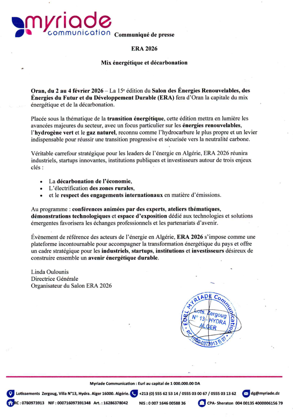 Communiqué de presse ERA 2026
